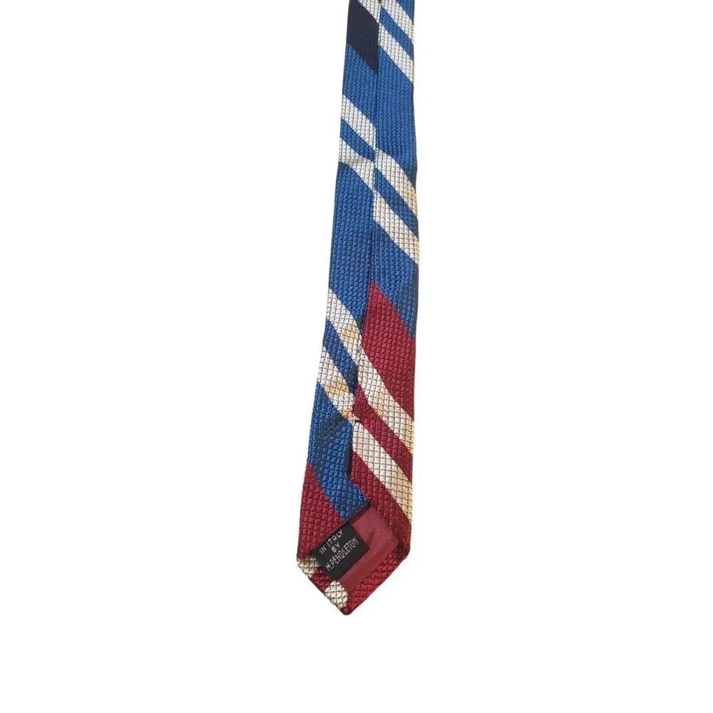 Mark‎ Pendleton Neck Tie Red White Blue Textured Stripes Italian Silk Preppy